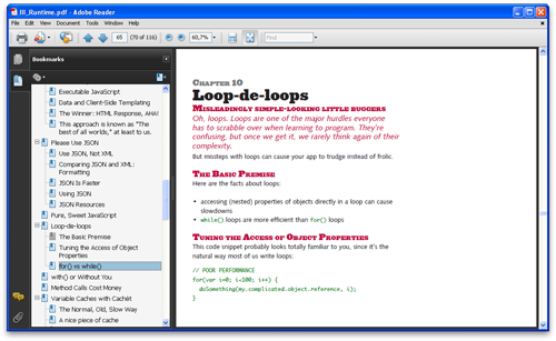 Table of contents: Adobe Reader